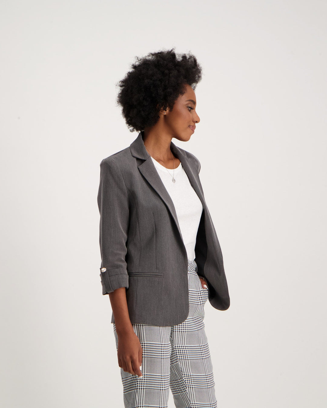 Ladies Sleeve Tab Blazer-Grey