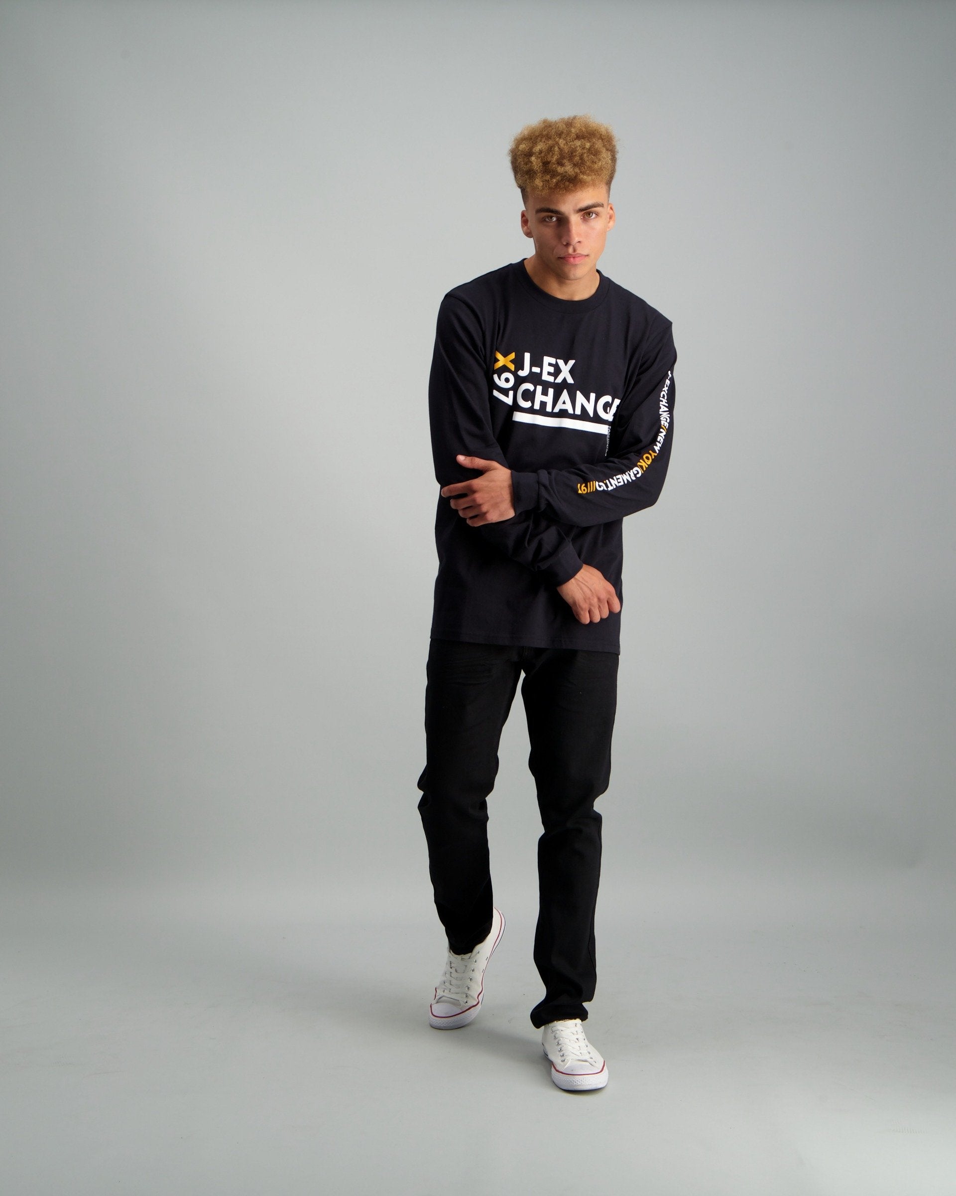 Mens Men's Long Sleeve X87 Print T-shirt - Black – Edgars