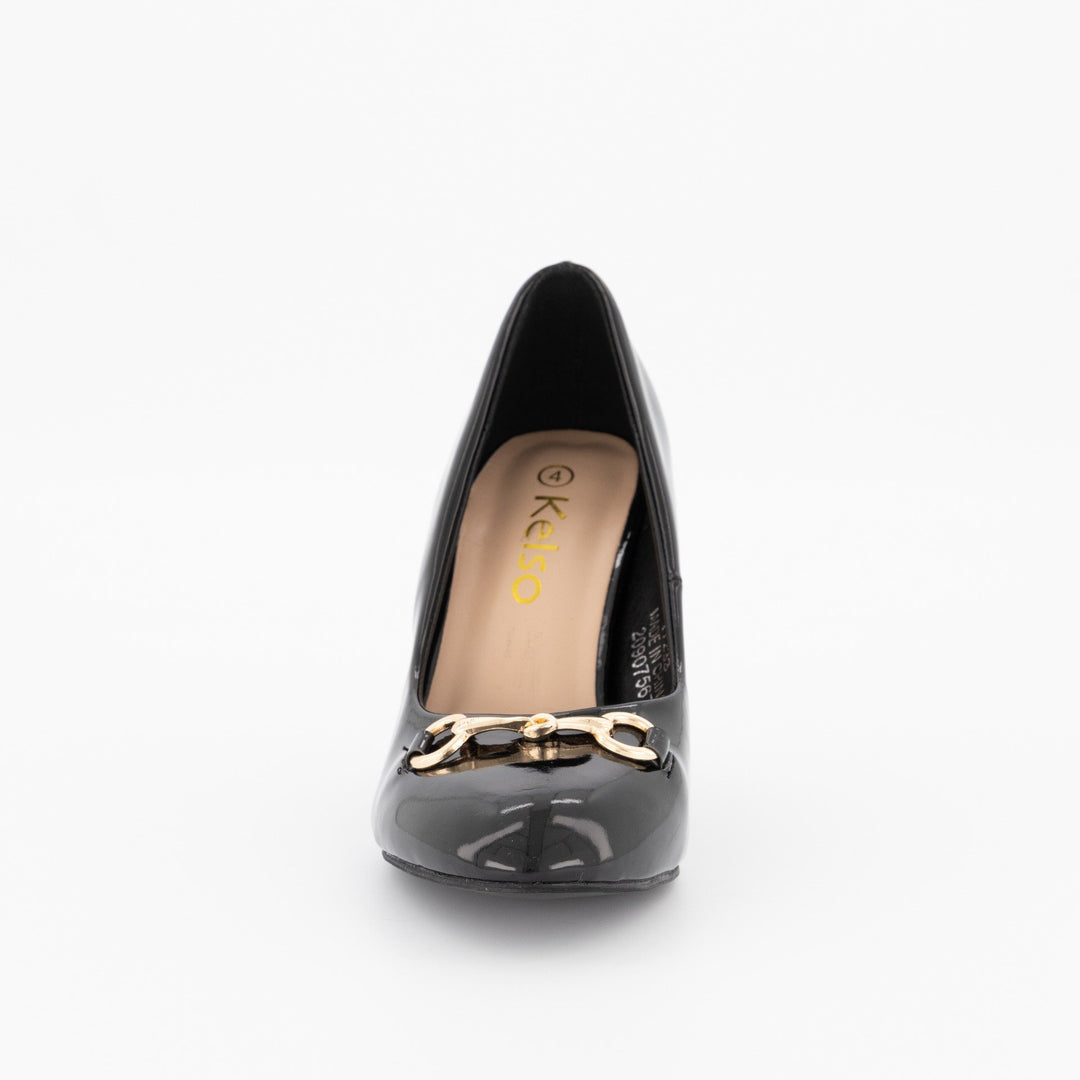 Ladies Trim Almond Toe Heel Shoe - Black