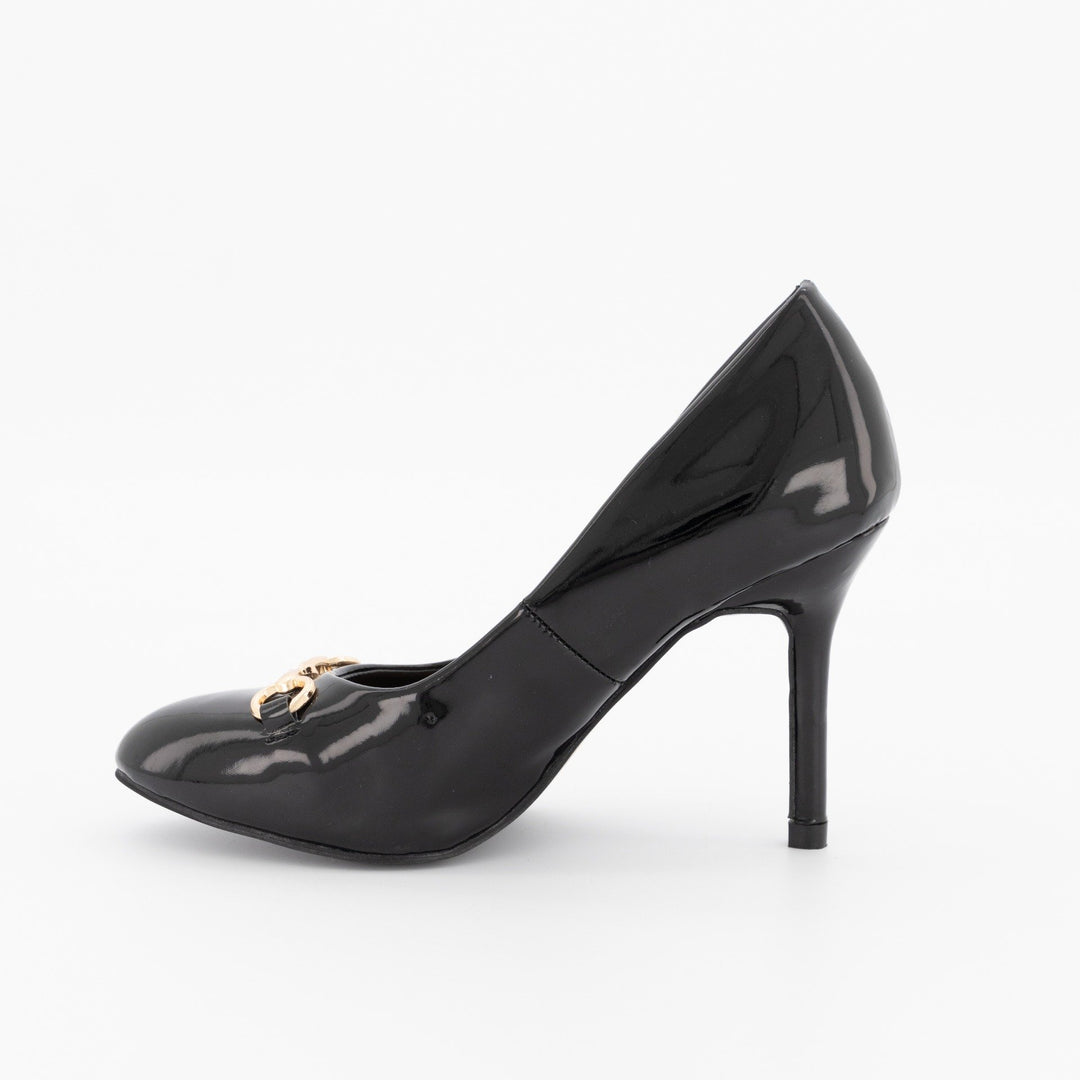 Ladies Trim Almond Toe Heel Shoe - Black