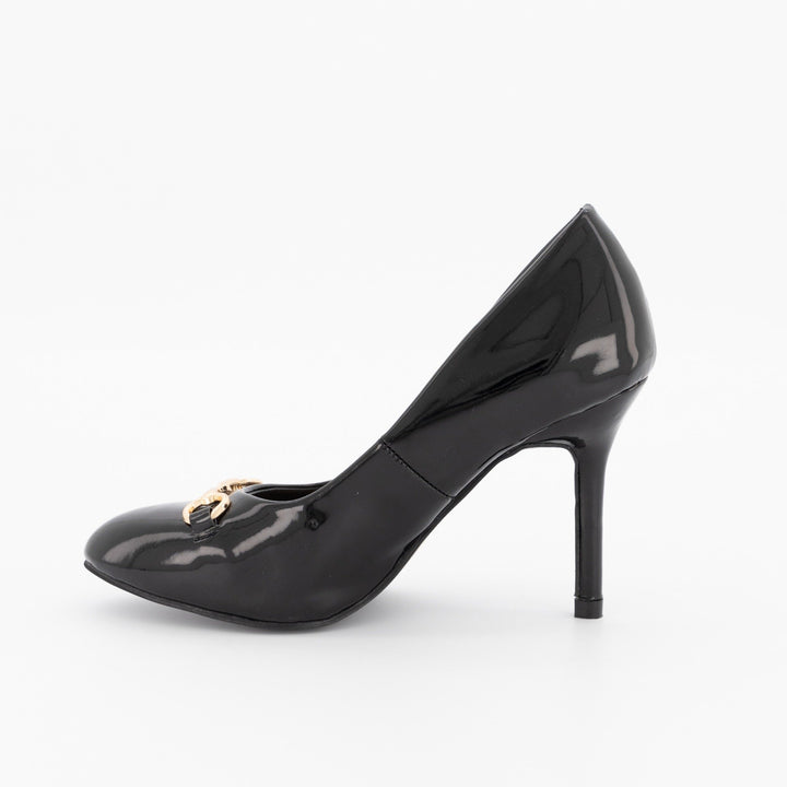 Ladies Trim Almond Toe Heel Shoe - Black