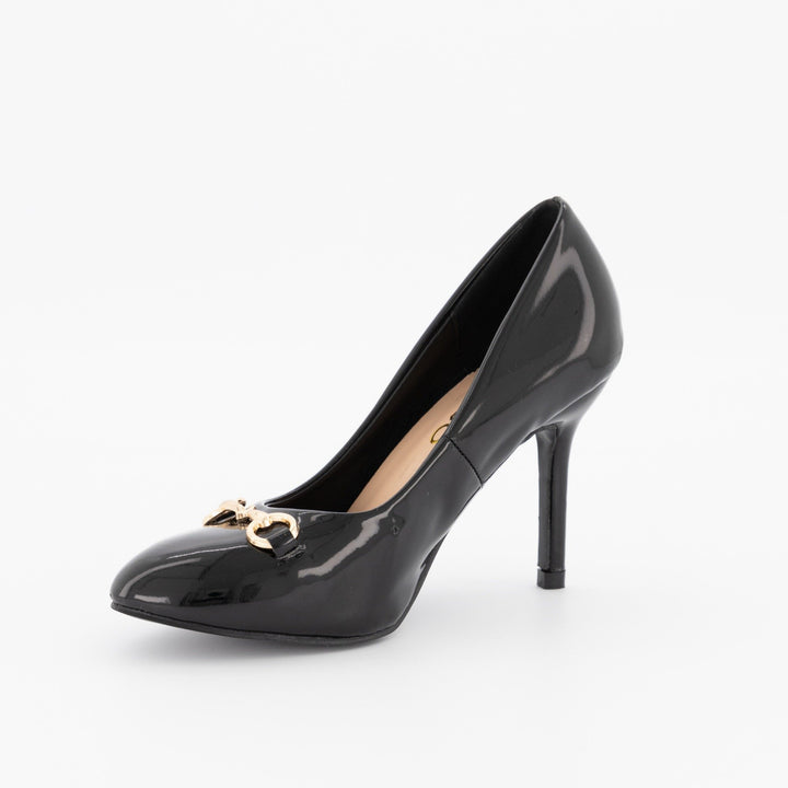 Ladies Trim Almond Toe Heel Shoe - Black