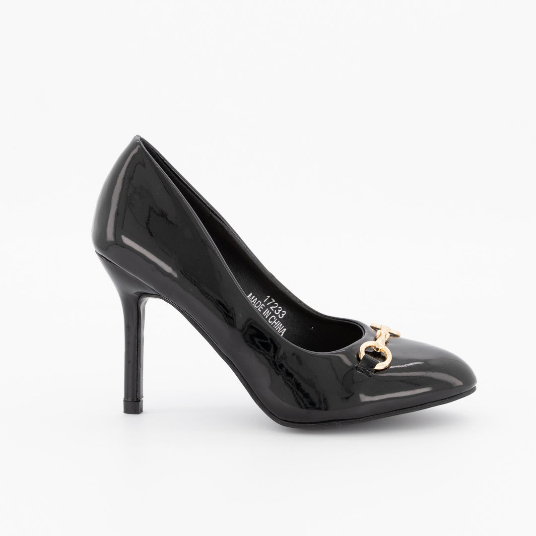 Ladies Trim Almond Toe Heel Shoe - Black