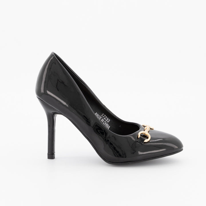 Ladies Trim Almond Toe Heel Shoe - Black