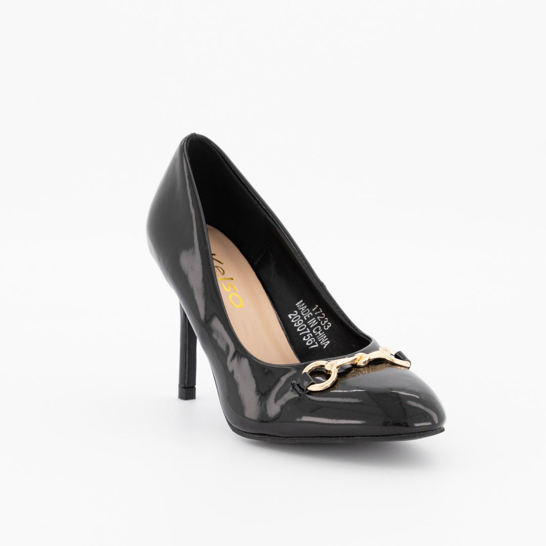 Ladies Trim Almond Toe Heel Shoe - Black