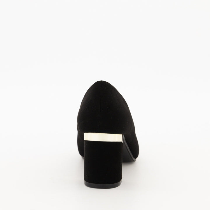 Ladies-Black Pointy Trim Block Heel Shoe