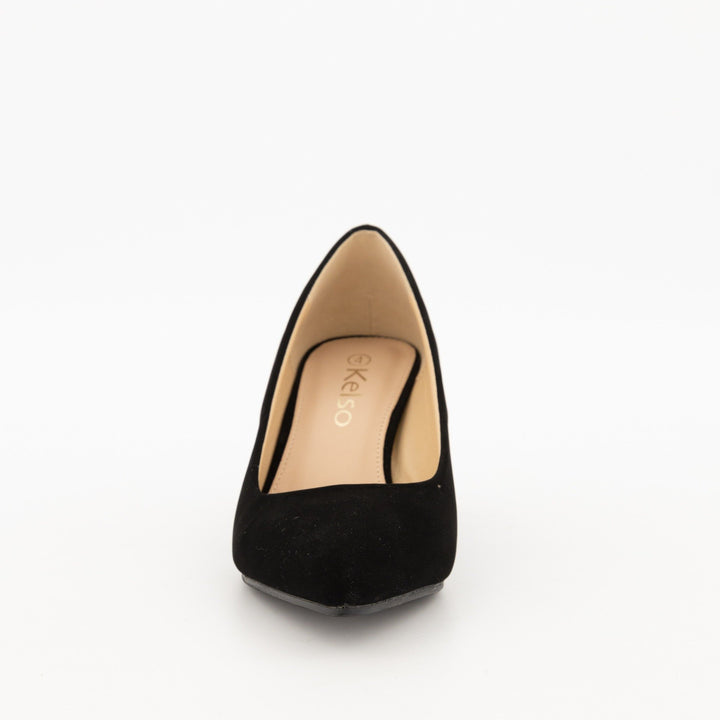 Ladies-Black Pointy Trim Block Heel Shoe