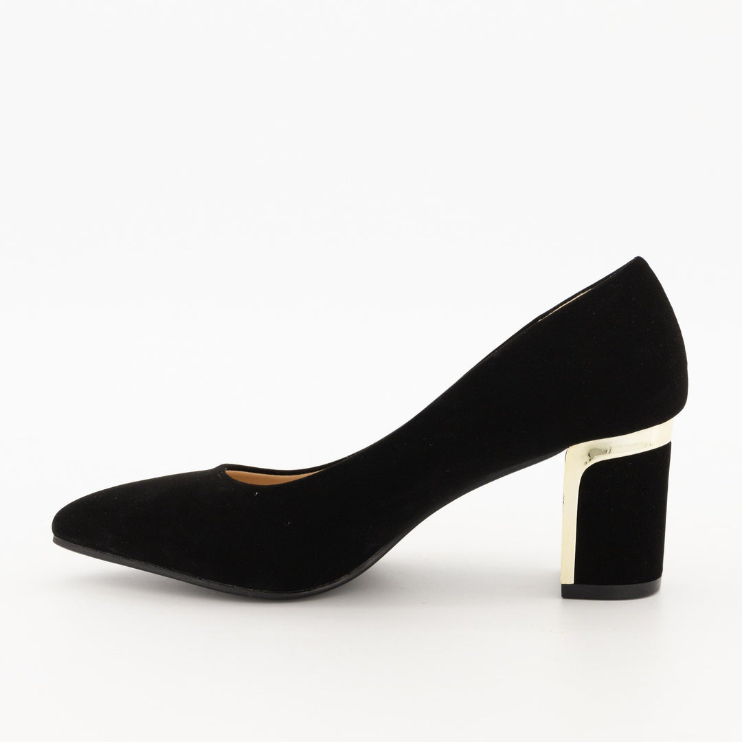 Ladies-Black Pointy Trim Block Heel Shoe