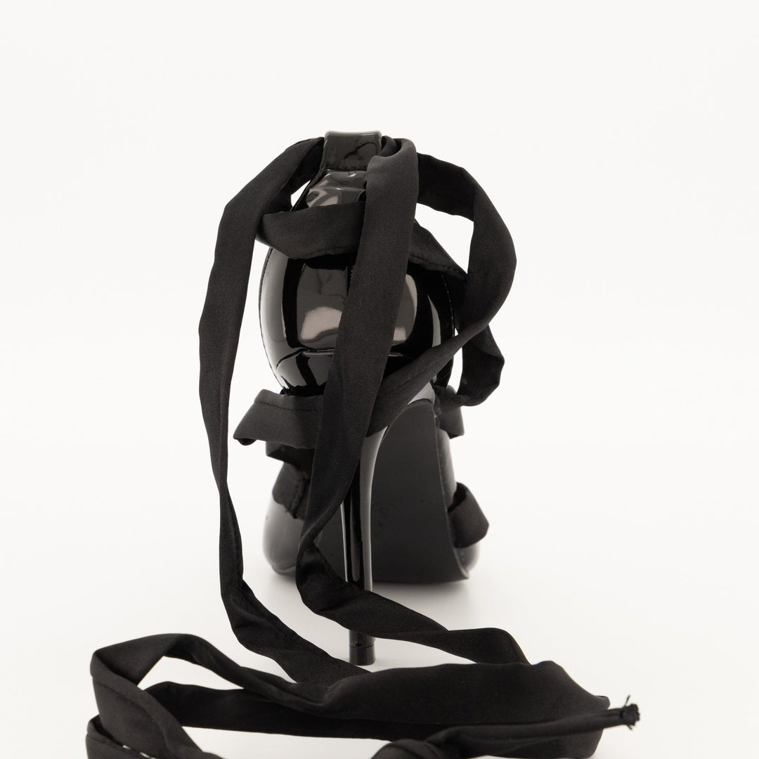 Ladies-Pointy Tie Up Heel Shoe - Black