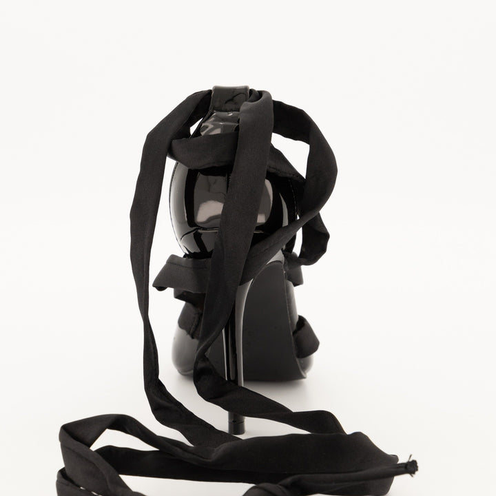 Ladies-Pointy Tie Up Heel Shoe - Black