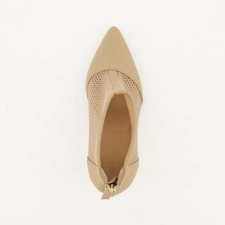 Ladies-Laser Detail Pointy Heel Shoe - Natural