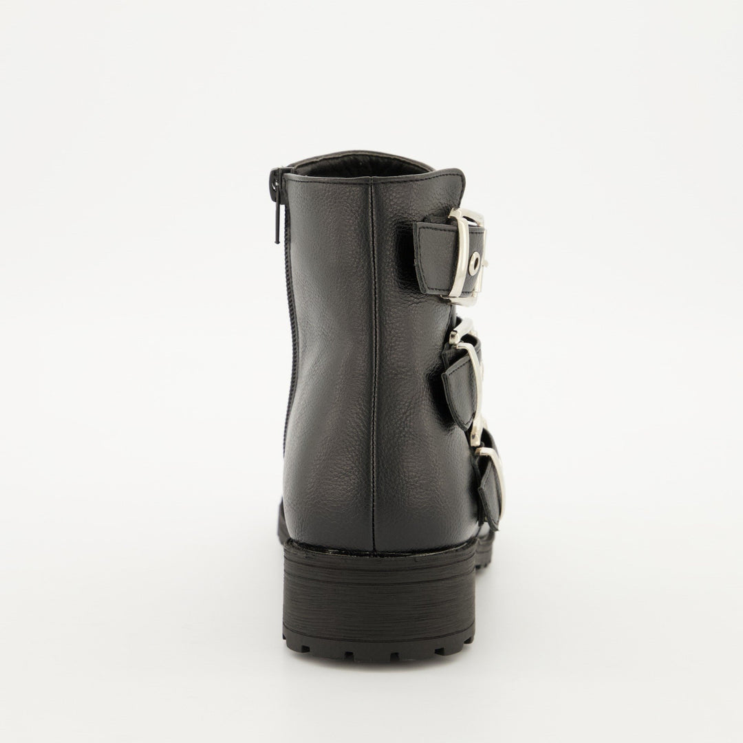 Ladies Multi-Buckle Biker Boot - Black