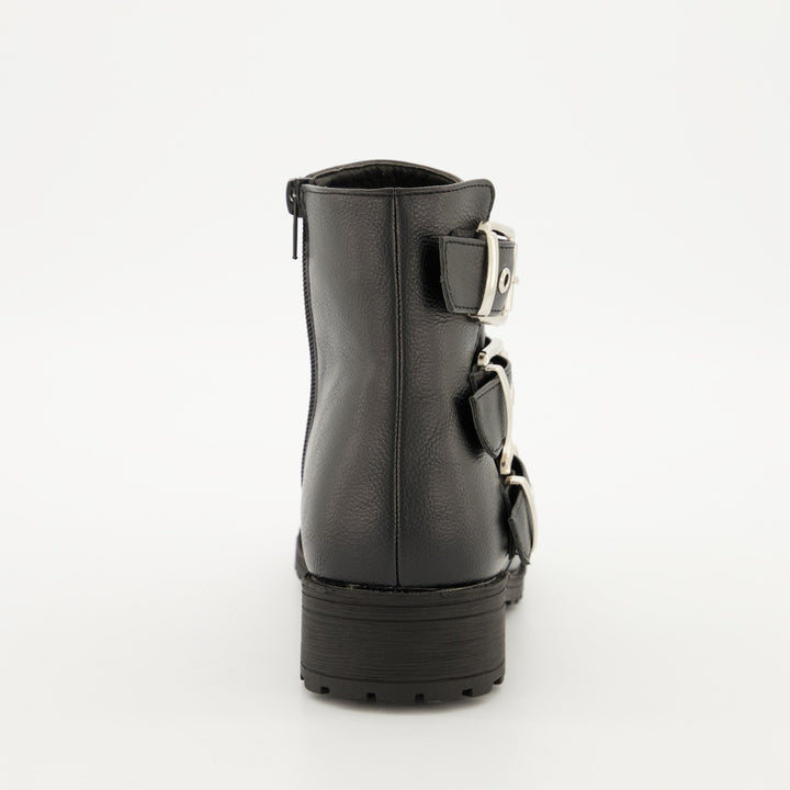 Ladies Multi-Buckle Biker Boot - Black