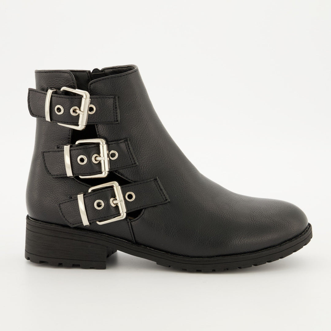 Ladies Multi-Buckle Biker Boot - Black