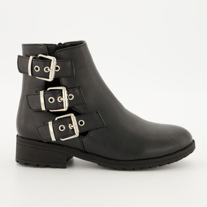 Ladies Multi-Buckle Biker Boot - Black