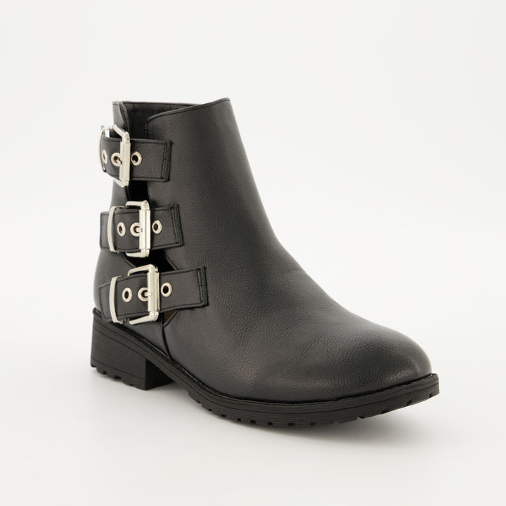 Ladies Multi-Buckle Biker Boot - Black
