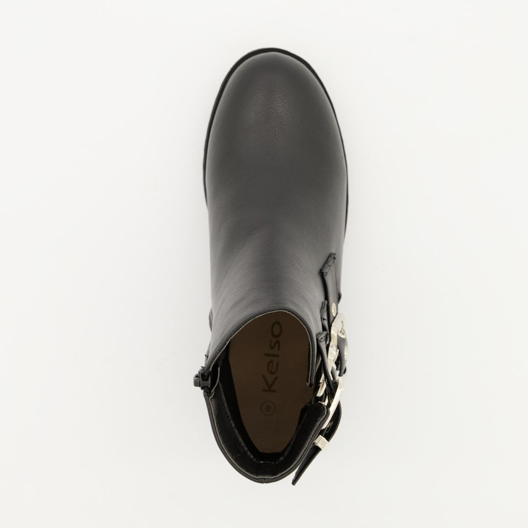 Ladies Multi-Buckle Biker Boot - Black