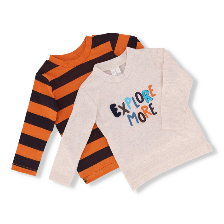 Baby Boys 2 Pack Explore More T-Shirt - Oatmeal