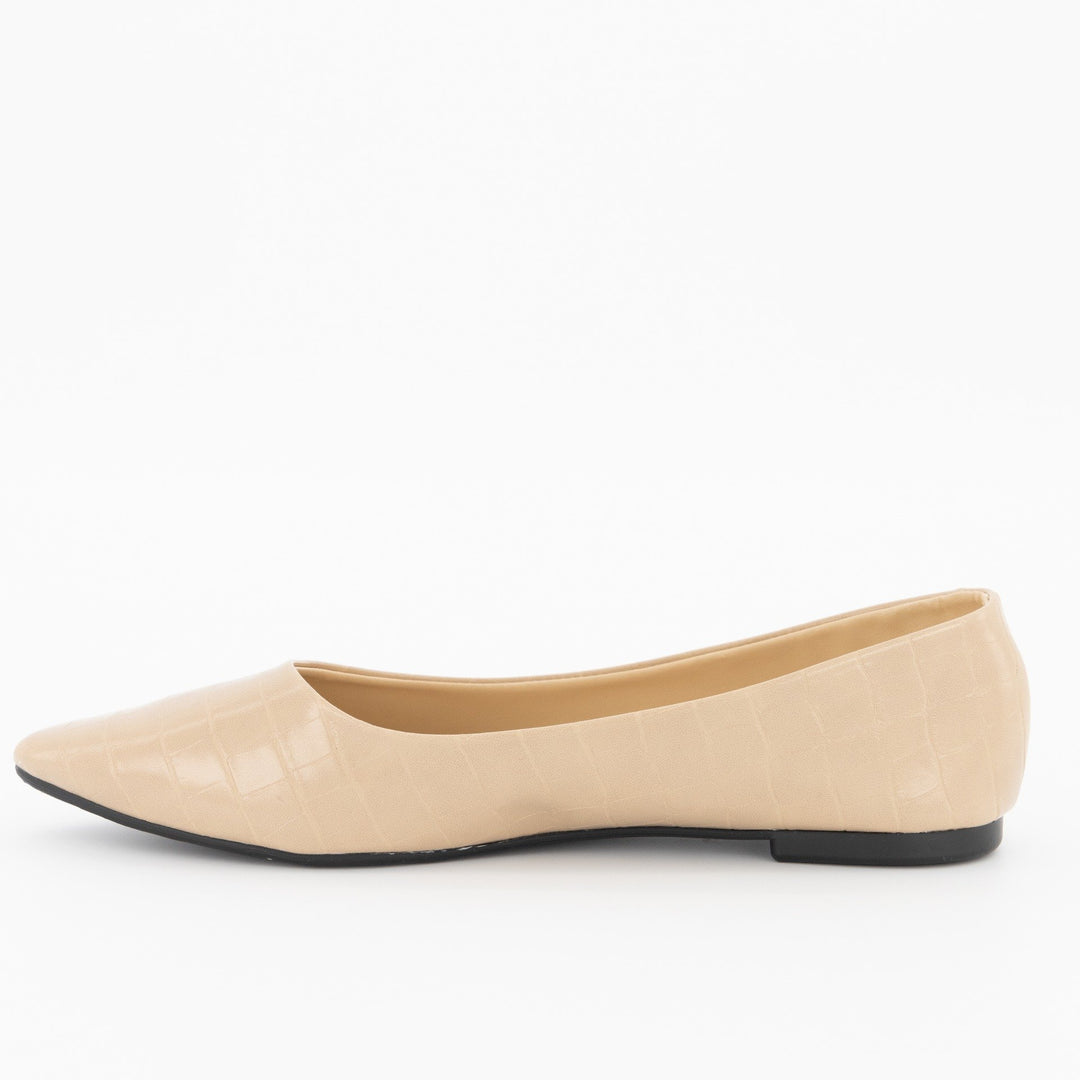 Ladies-Croc PU Pointy Pump - Nude
