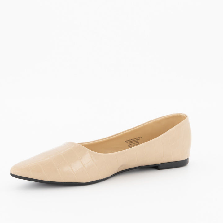 Ladies-Croc PU Pointy Pump - Nude