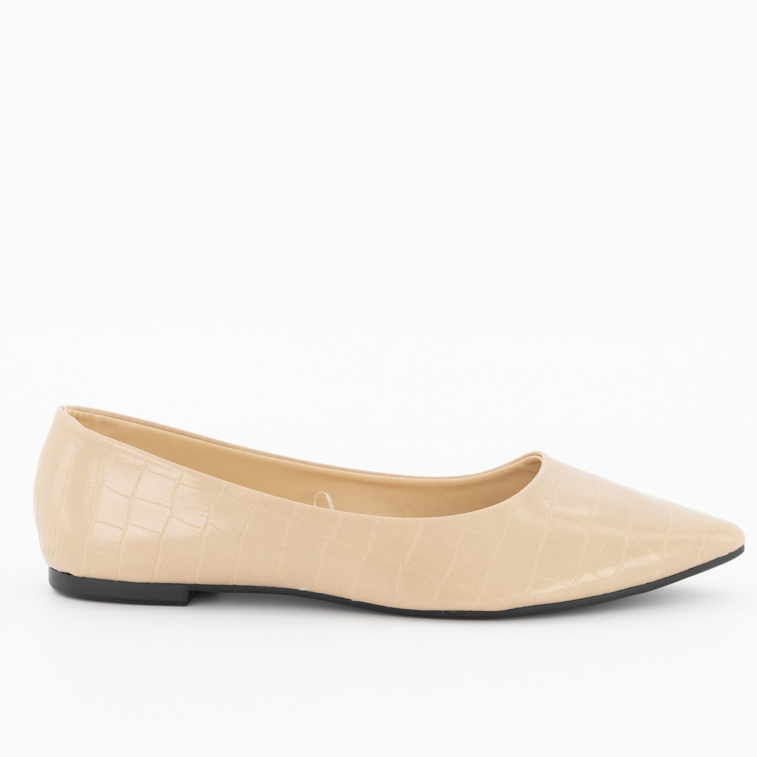 Ladies-Croc PU Pointy Pump - Nude