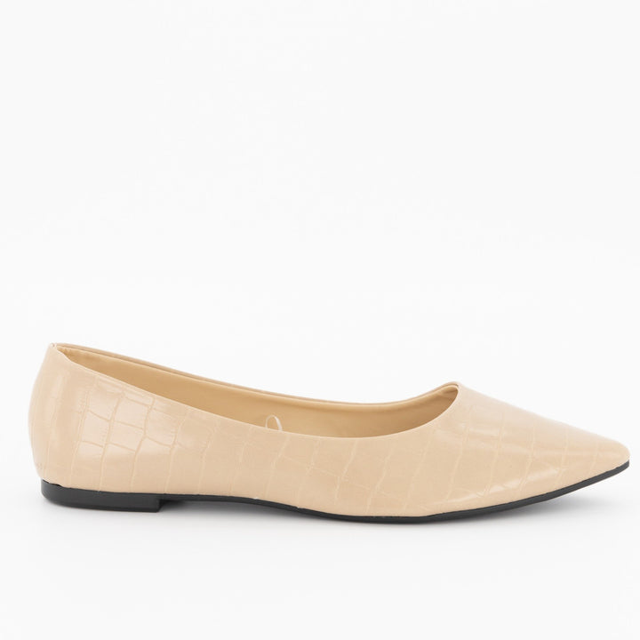 Ladies-Croc PU Pointy Pump - Nude