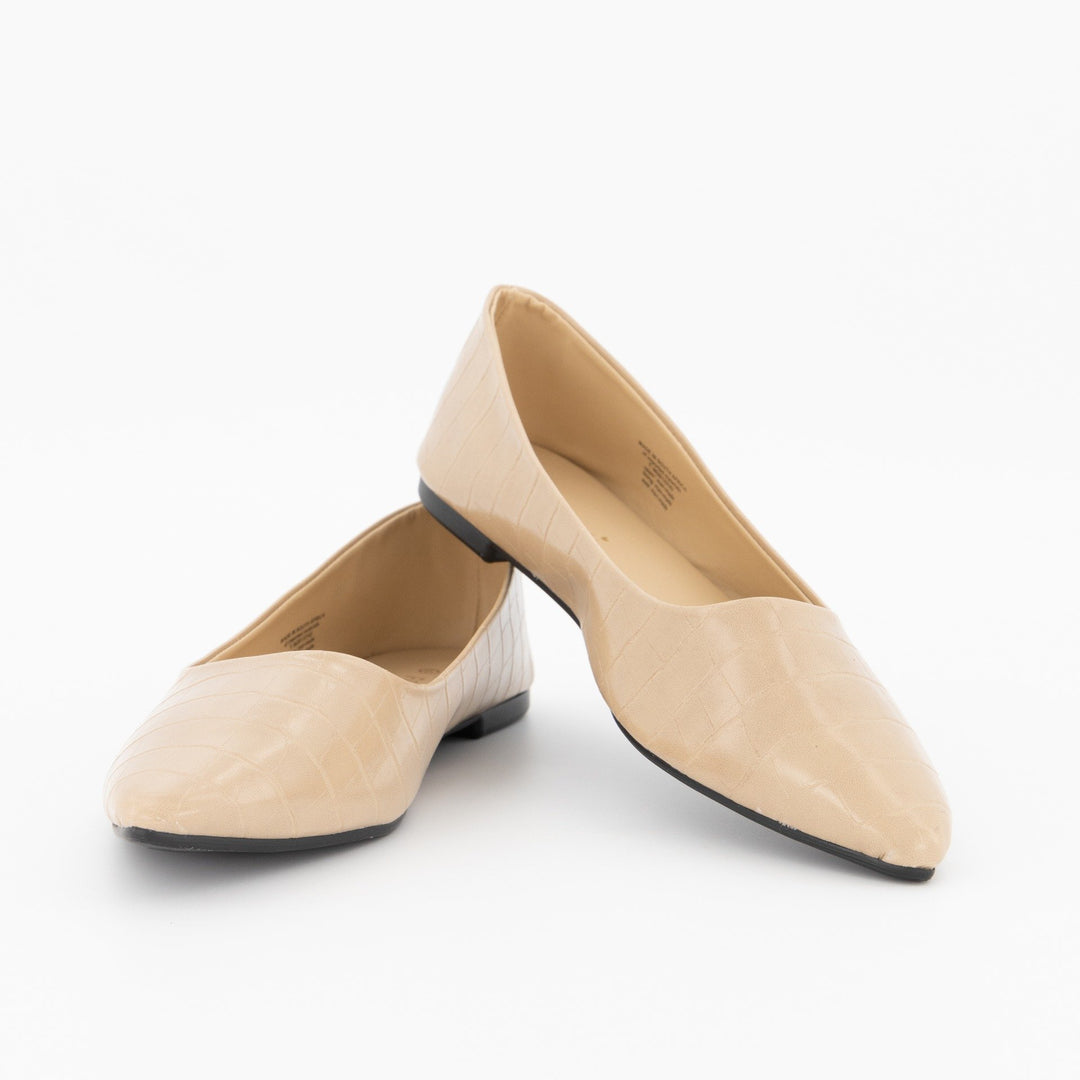 Ladies-Croc PU Pointy Pump - Nude