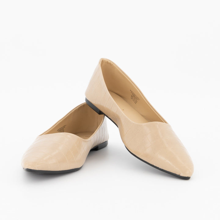 Ladies-Croc PU Pointy Pump - Nude