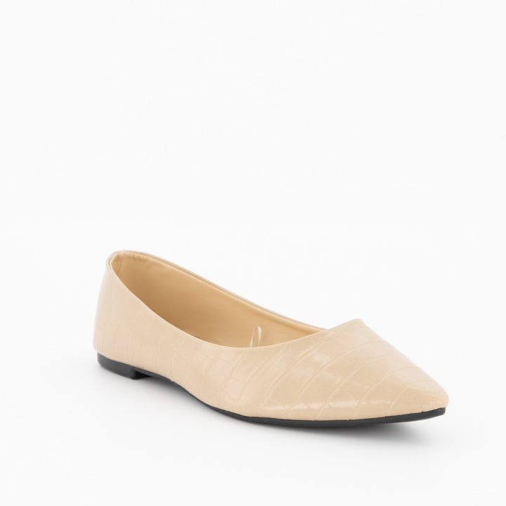 Ladies-Croc PU Pointy Pump - Nude