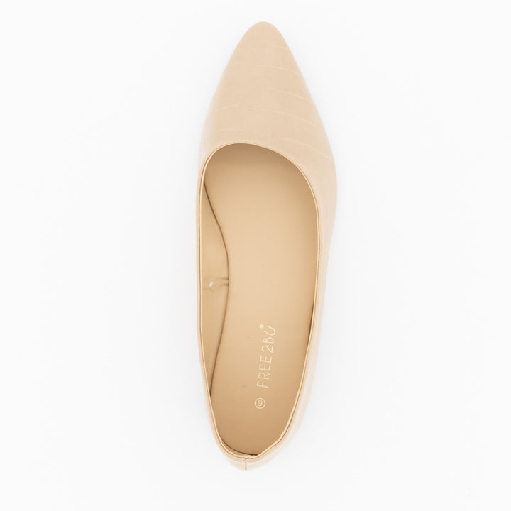 Ladies-Croc PU Pointy Pump - Nude