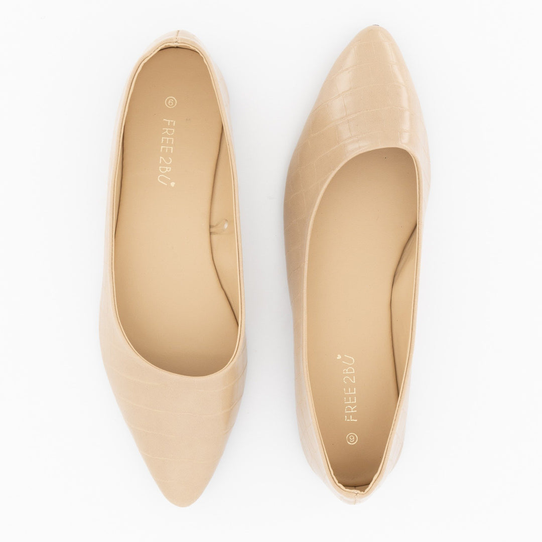 Ladies-Croc PU Pointy Pump - Nude