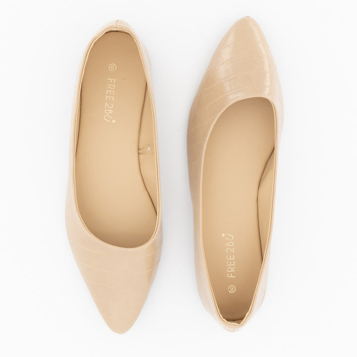 Ladies-Croc PU Pointy Pump - Nude