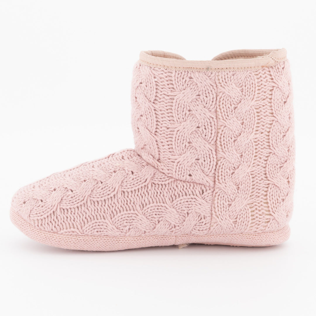 Ladies Pom Pom Knit Bootie Slipper - Pink