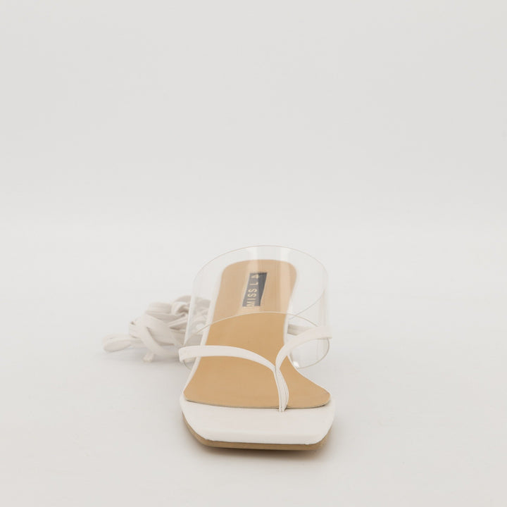 Ladies-Thong Lace Up with Vinyl Strap On Flared Low Heel