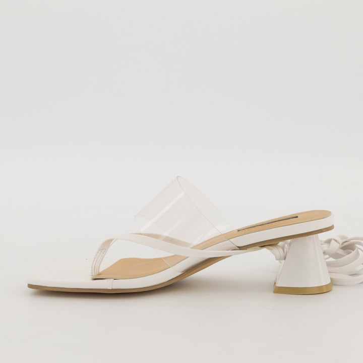 Ladies-Thong Lace Up with Vinyl Strap On Flared Low Heel