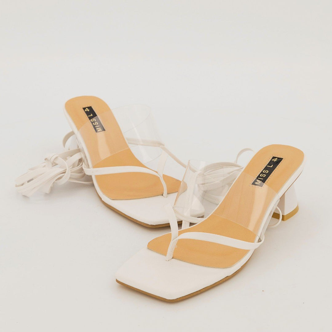 Ladies-Thong Lace Up with Vinyl Strap On Flared Low Heel