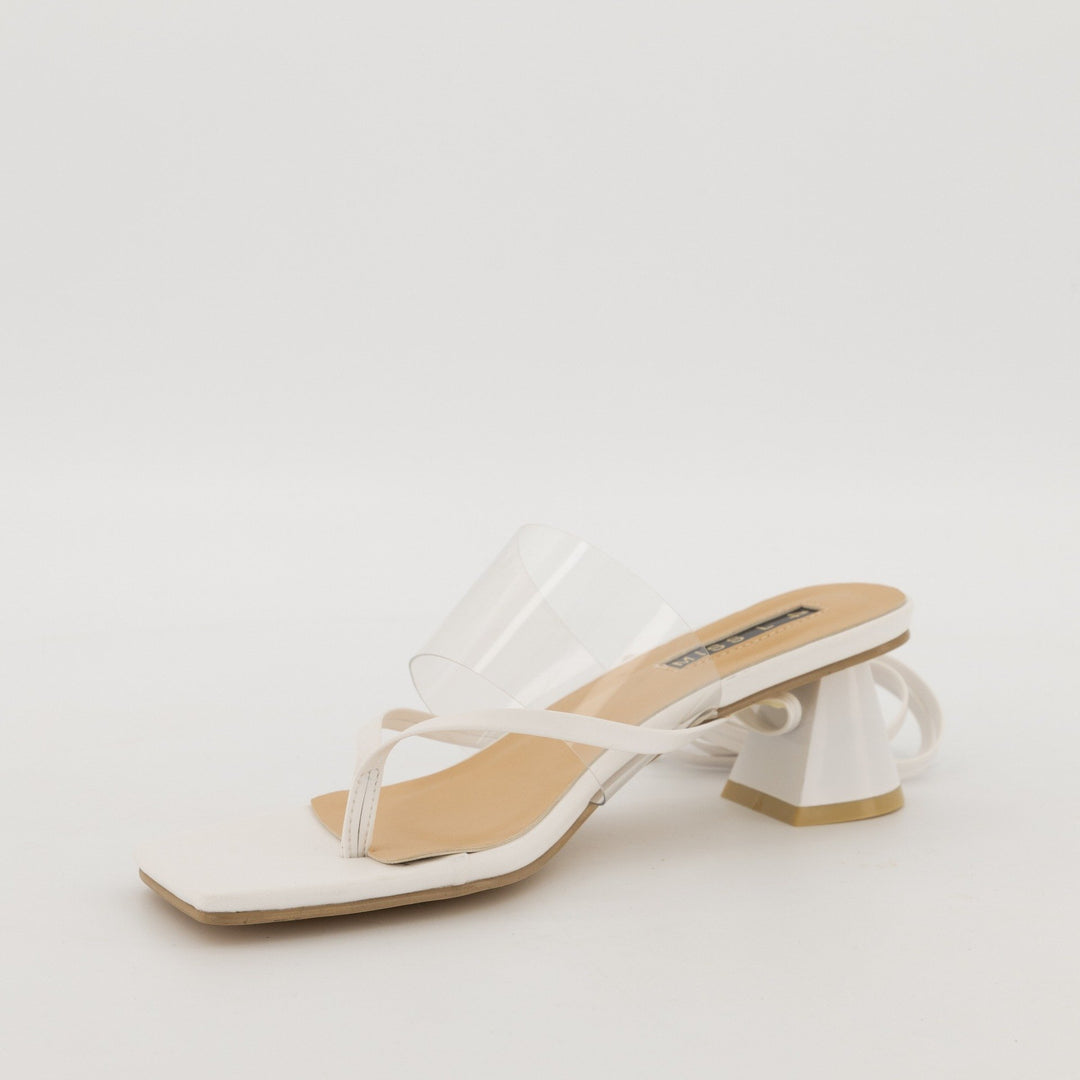 Ladies-Thong Lace Up with Vinyl Strap On Flared Low Heel