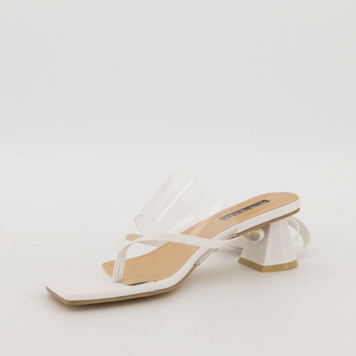 Ladies-Thong Lace Up with Vinyl Strap On Flared Low Heel