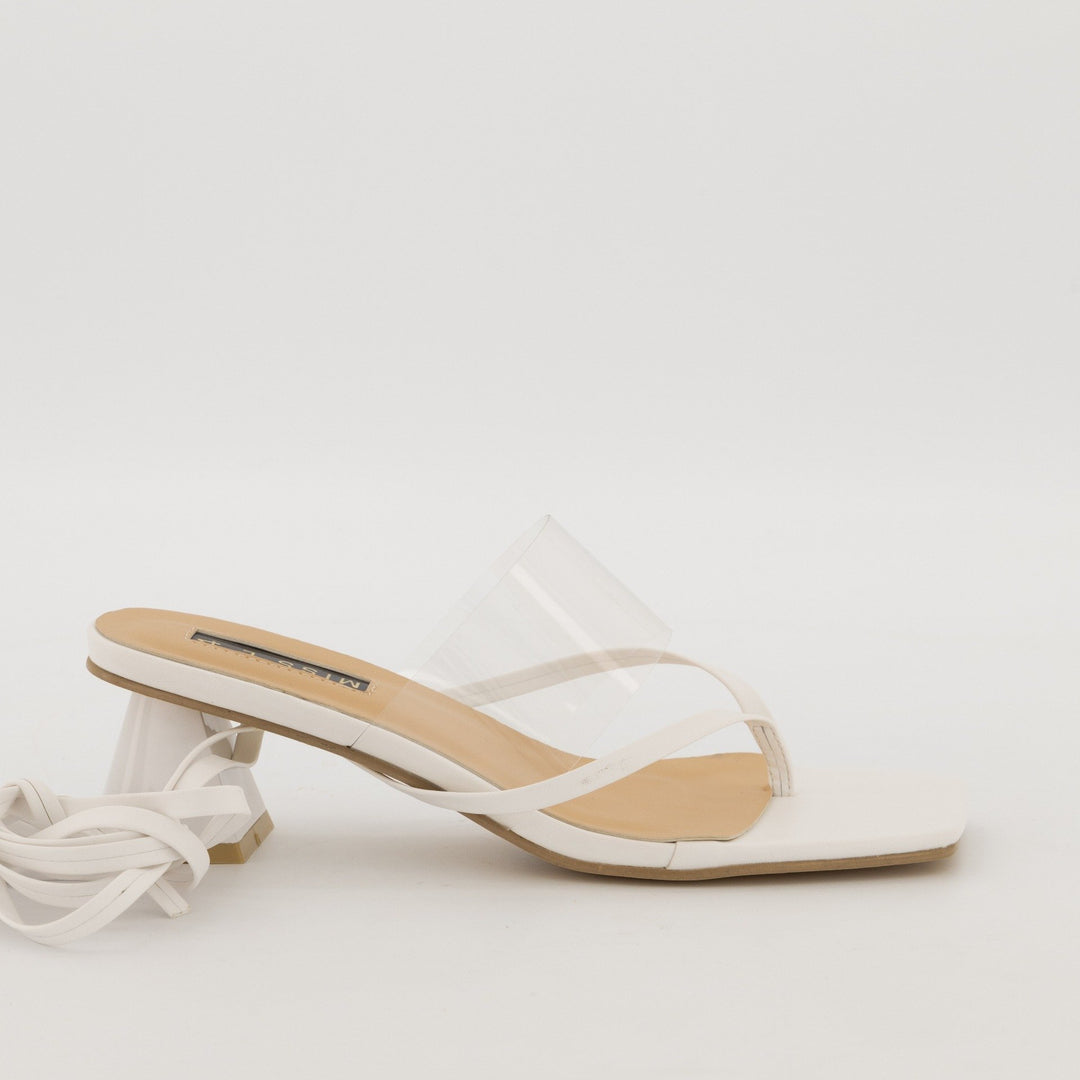 Ladies-Thong Lace Up with Vinyl Strap On Flared Low Heel