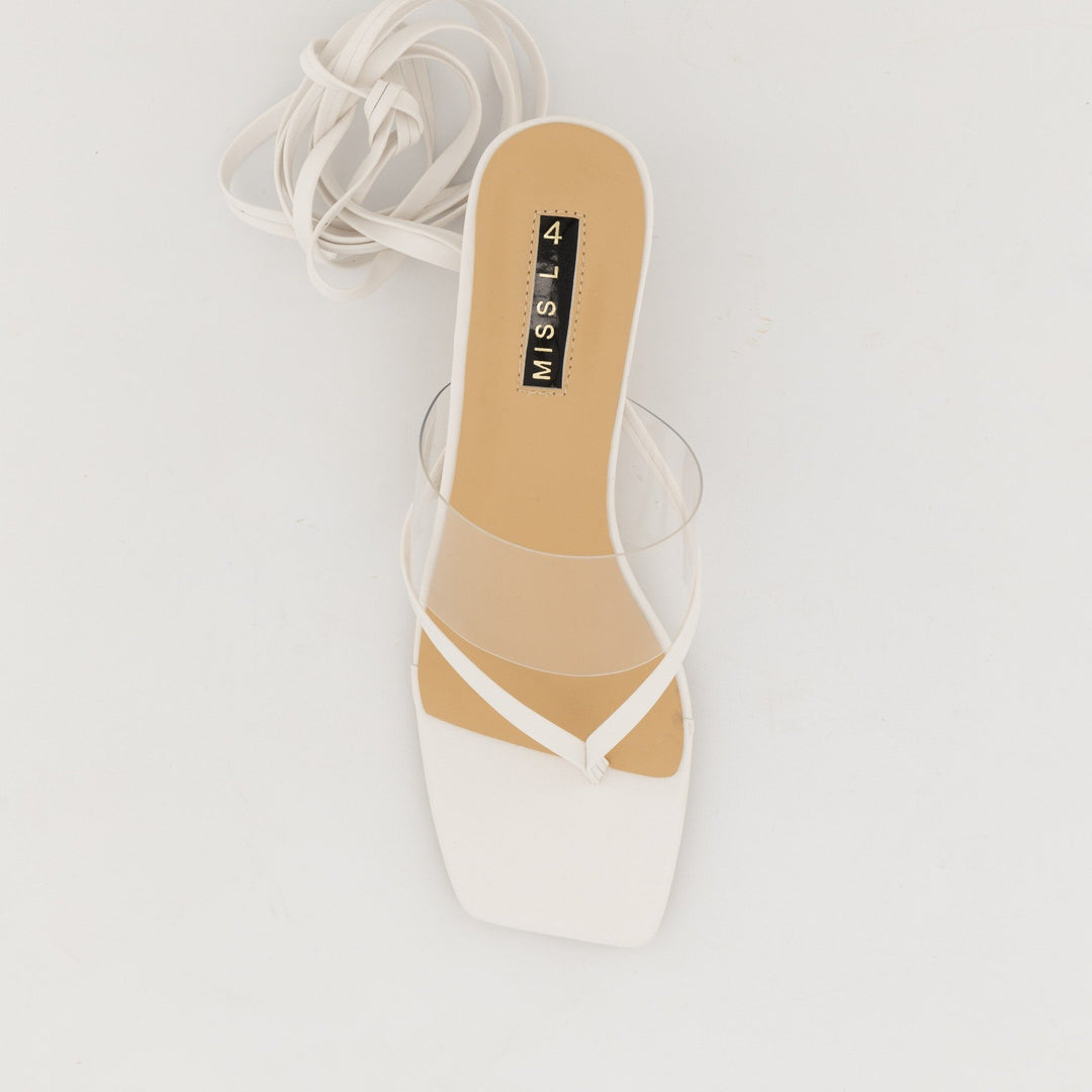 Ladies-Thong Lace Up with Vinyl Strap On Flared Low Heel