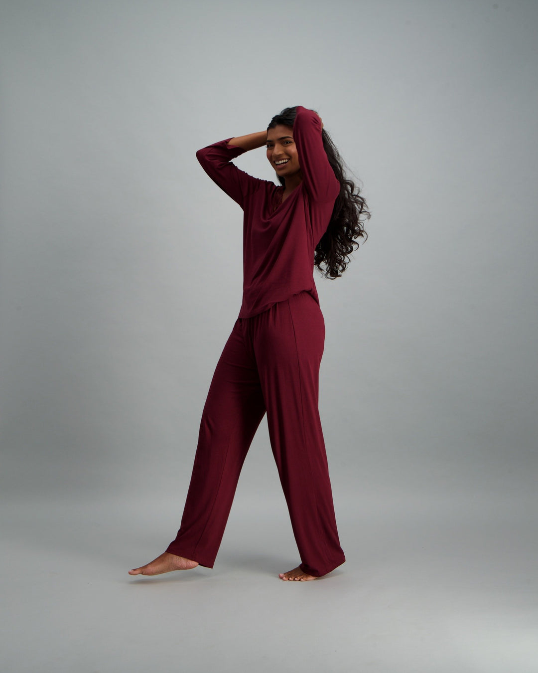 Ladies 3/4 Sleeve Viscose Spandex Pyjama Set - Berry
