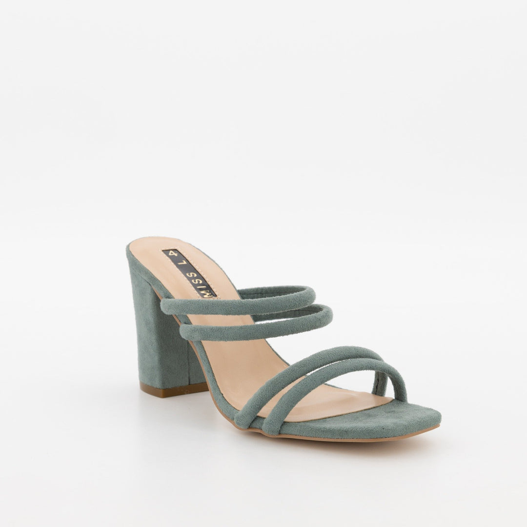 Ladies Tube Strap Square Toe Block Heel - Sage