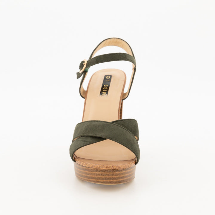 Ladies-Platform with Cross Over Vamp Block Heel Sandal