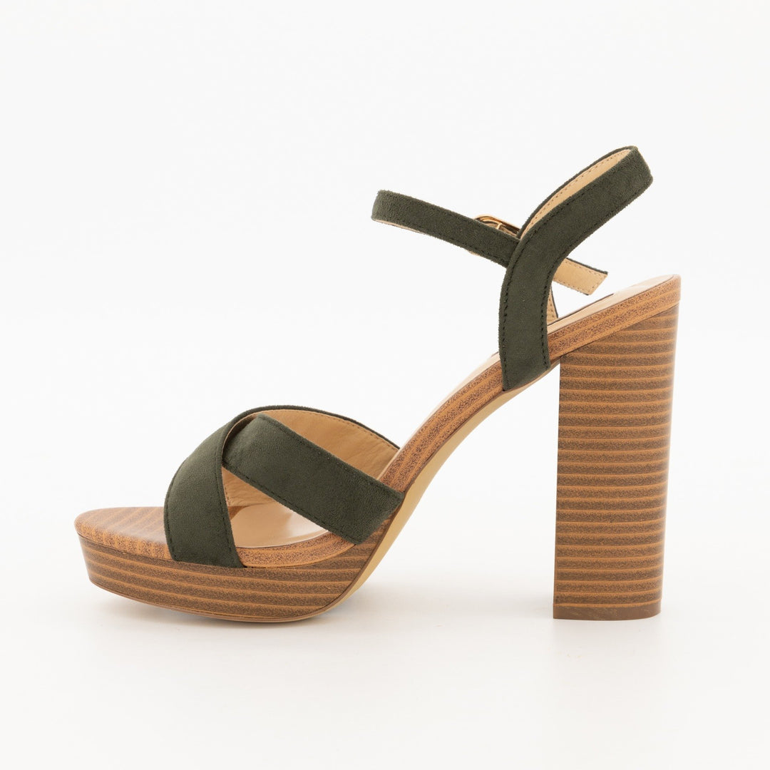 Ladies-Platform with Cross Over Vamp Block Heel Sandal