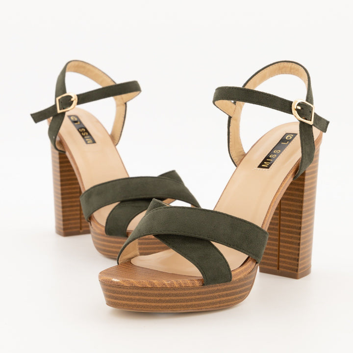 Ladies-Platform with Cross Over Vamp Block Heel Sandal