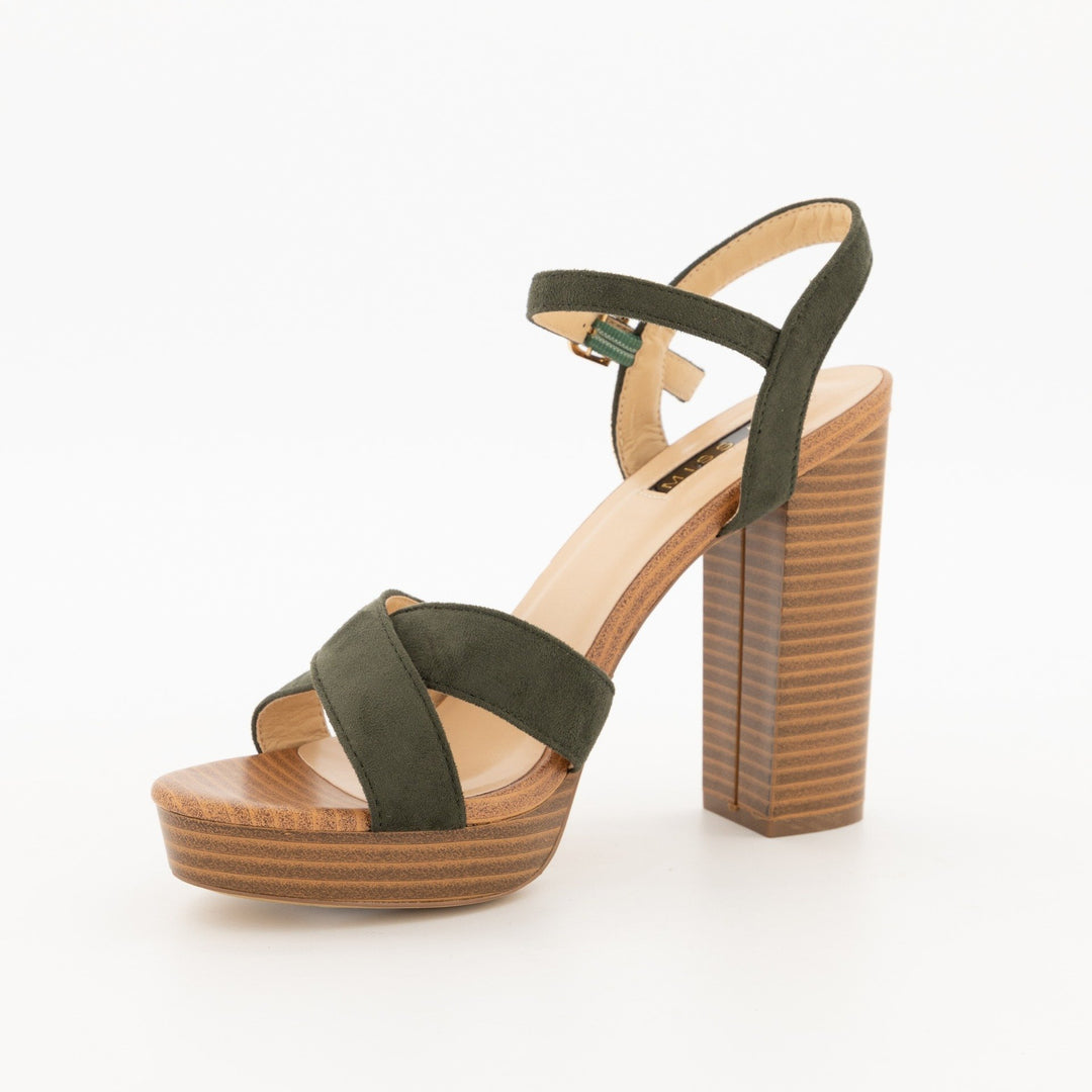 Ladies-Platform with Cross Over Vamp Block Heel Sandal