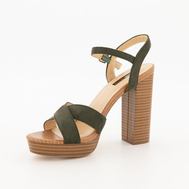 Ladies-Platform with Cross Over Vamp Block Heel Sandal