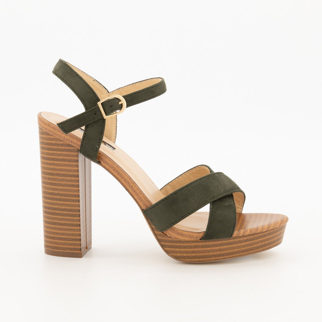 Ladies-Platform with Cross Over Vamp Block Heel Sandal