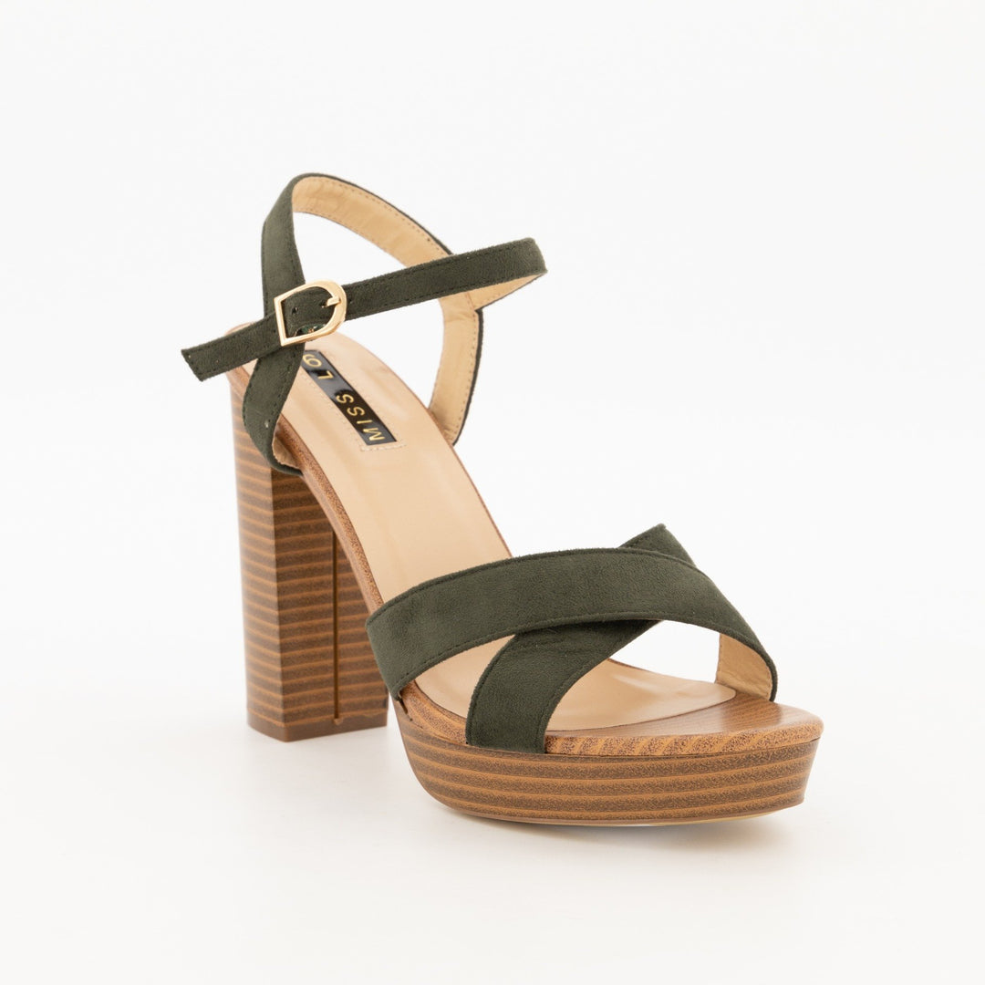 Ladies-Platform with Cross Over Vamp Block Heel Sandal