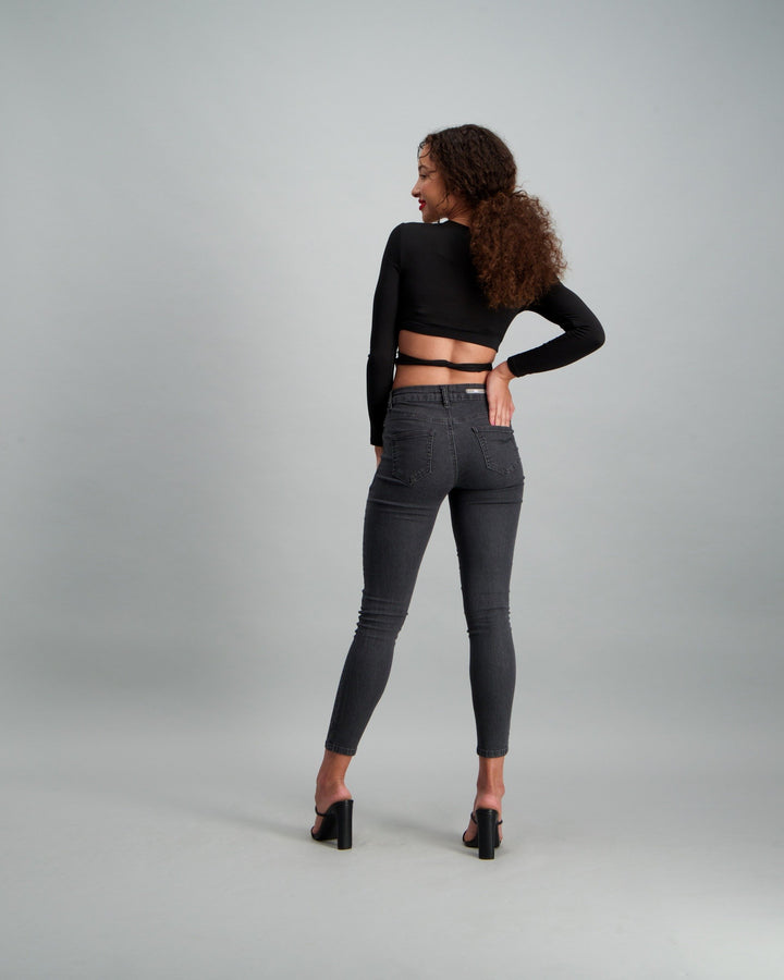 Ladies Crop Wrap Top - Black